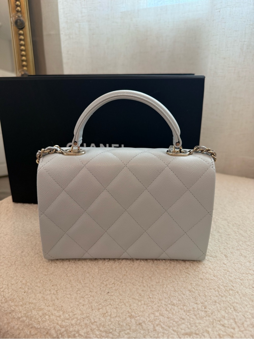 CHANEL Mini Quilted Top Handle Bag in Light Gray BRAND NEW - Picture 3 of 14